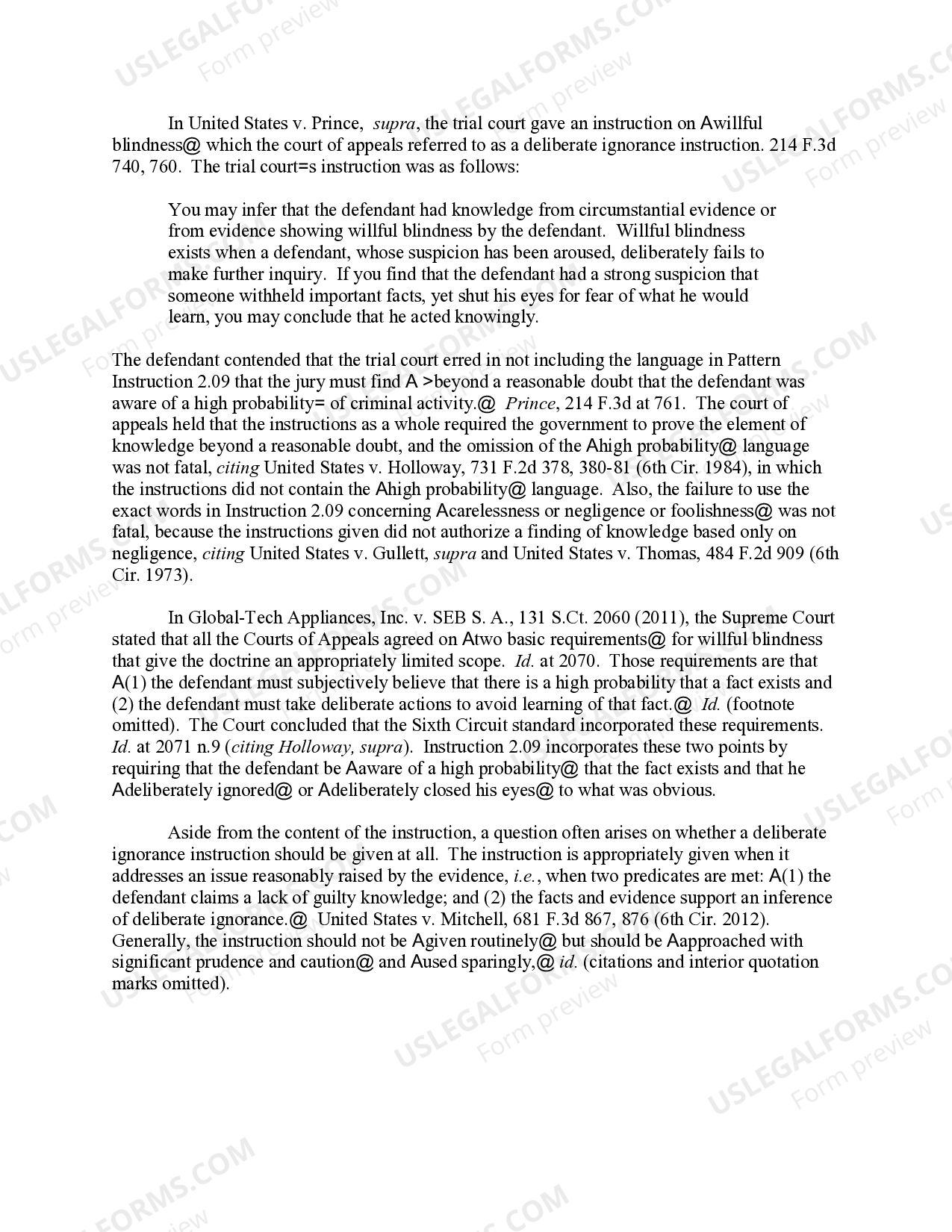 DELIBERATE IGNORANCE US Legal Forms