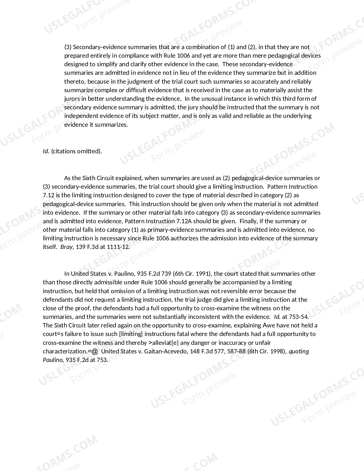 Preview SUMMARIES AND OTHER MATERIALS NOT ADMITTED IN EVIDENCE