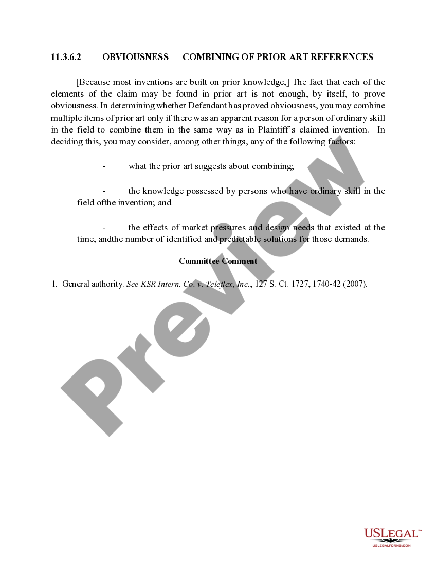 11.3.6.2 Obviousness Combining of Prior Art References US Legal Forms
