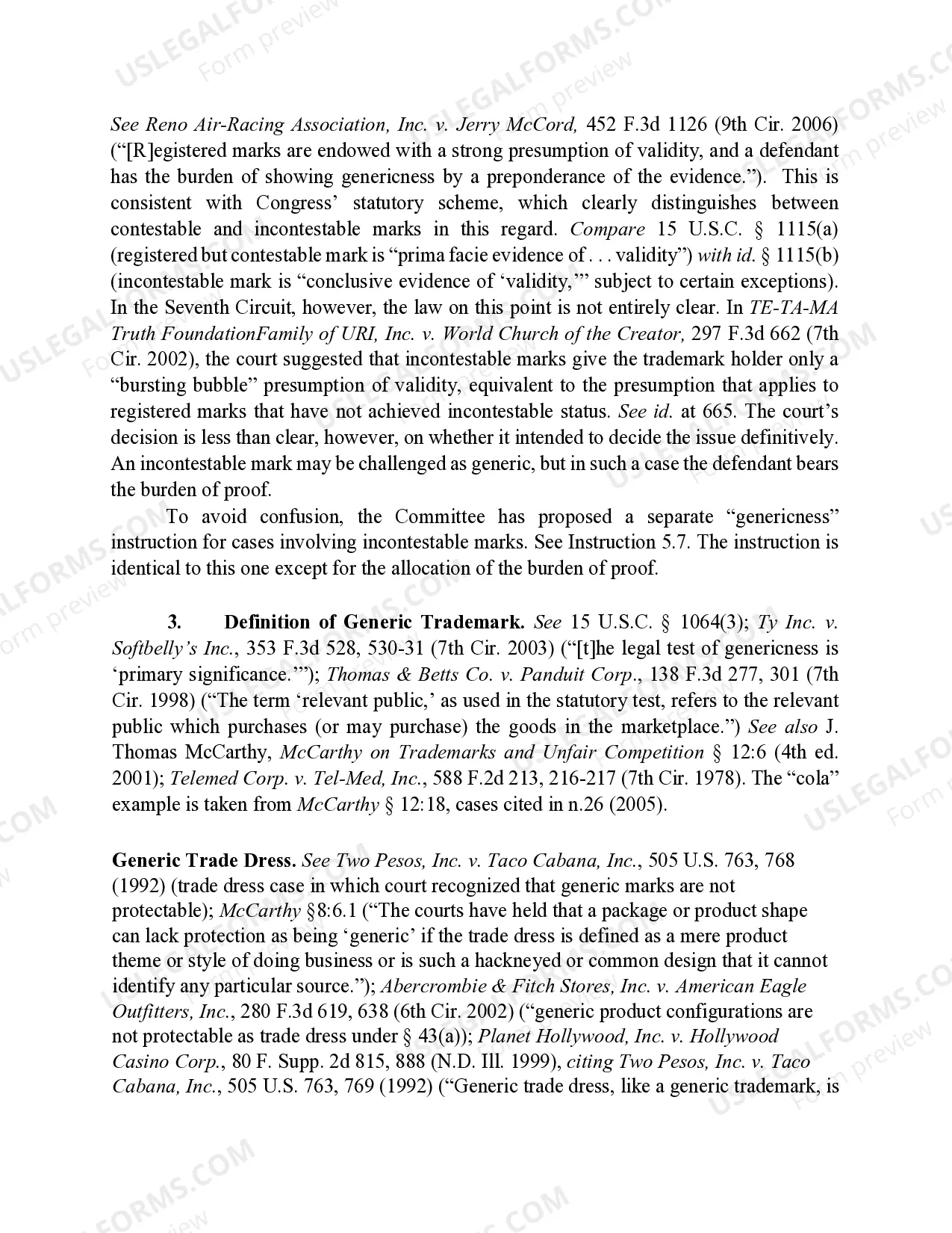 Preview 13.1.2.2.5 Validity - Generic Trademark/Trade Dress