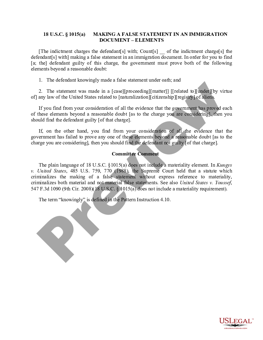 18 u s c sec 1015 a making a false statement in an immigration