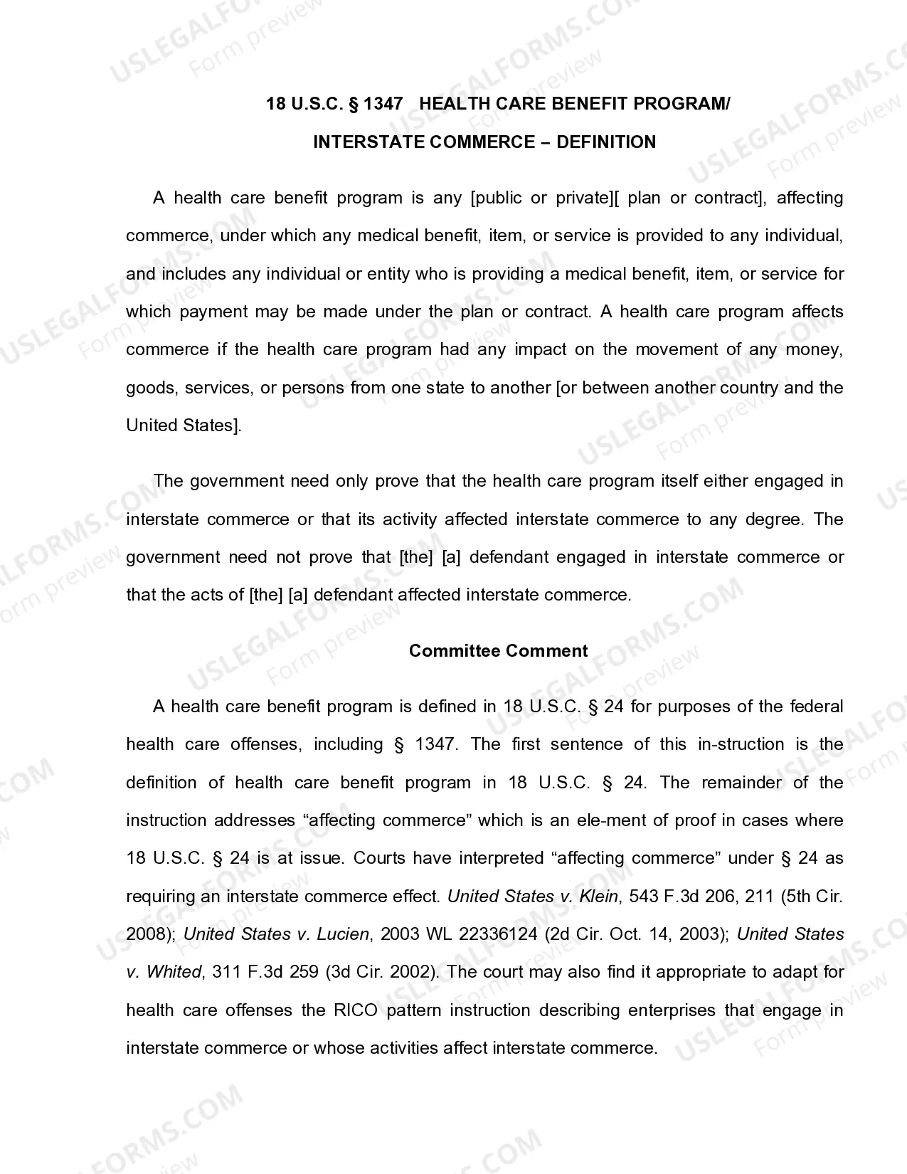 Preview 18 U.S.C. Sec. 1347 HEALTH CARE FRAUD - ELEMENTS
