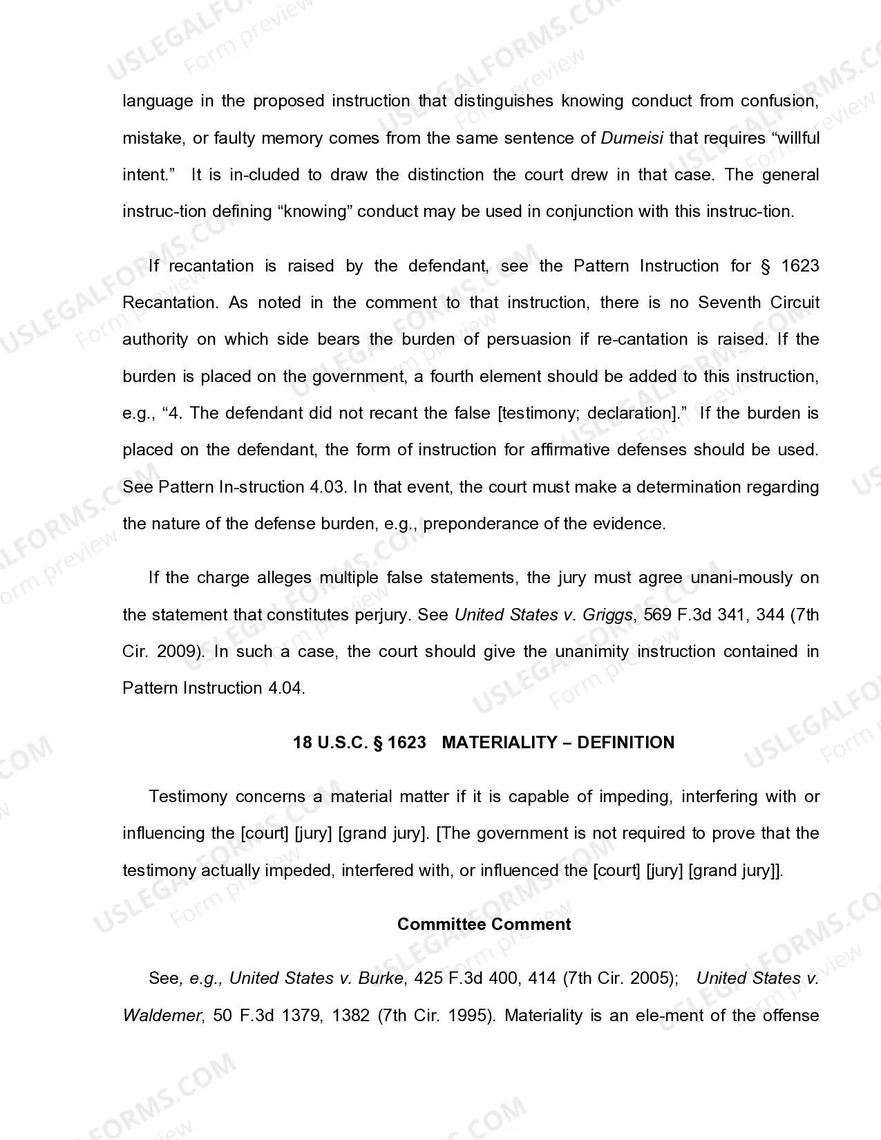 Preview 18 U.S.C. Sec. 1623 FALSE DECLARATIONS BEFORE GRAND JURY OR COURT - ELEMENTS