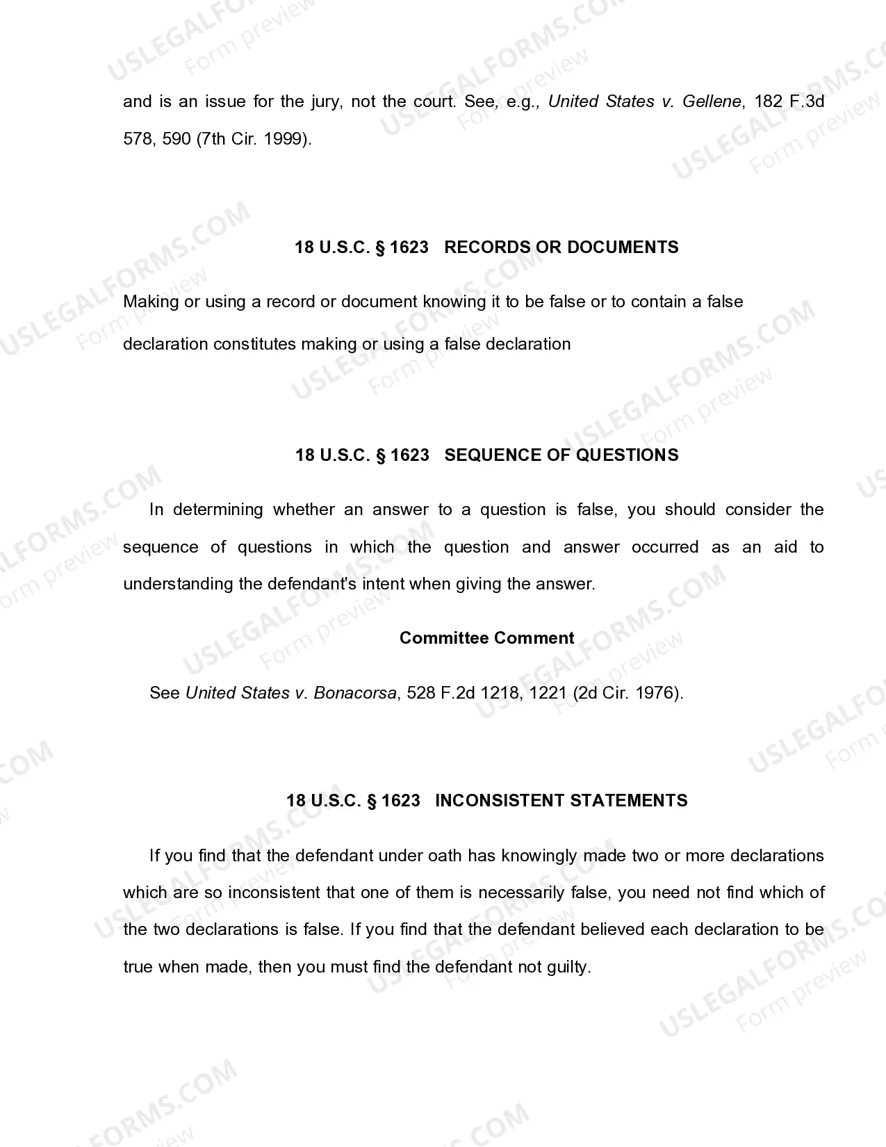Preview 18 U.S.C. Sec. 1623 FALSE DECLARATIONS BEFORE GRAND JURY OR COURT - ELEMENTS