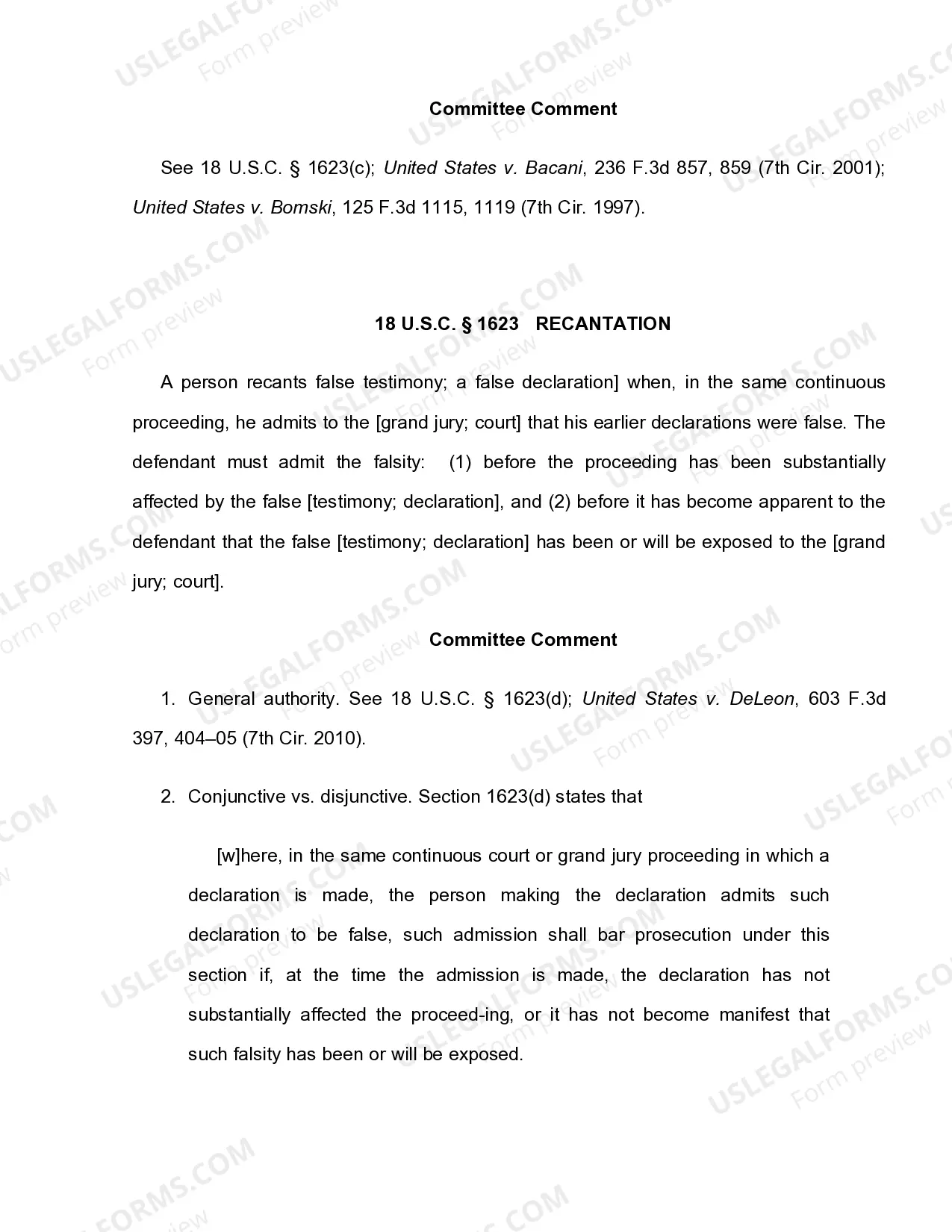 Preview 18 U.S.C. Sec. 1623 FALSE DECLARATIONS BEFORE GRAND JURY OR COURT - ELEMENTS