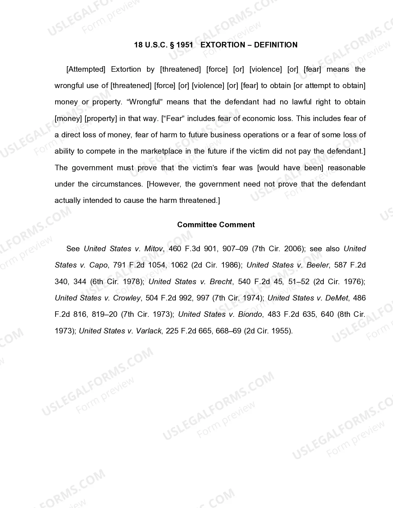 Preview 18 U.S.C. Sec. 1951 EXTORTION - NON-ROBBERY