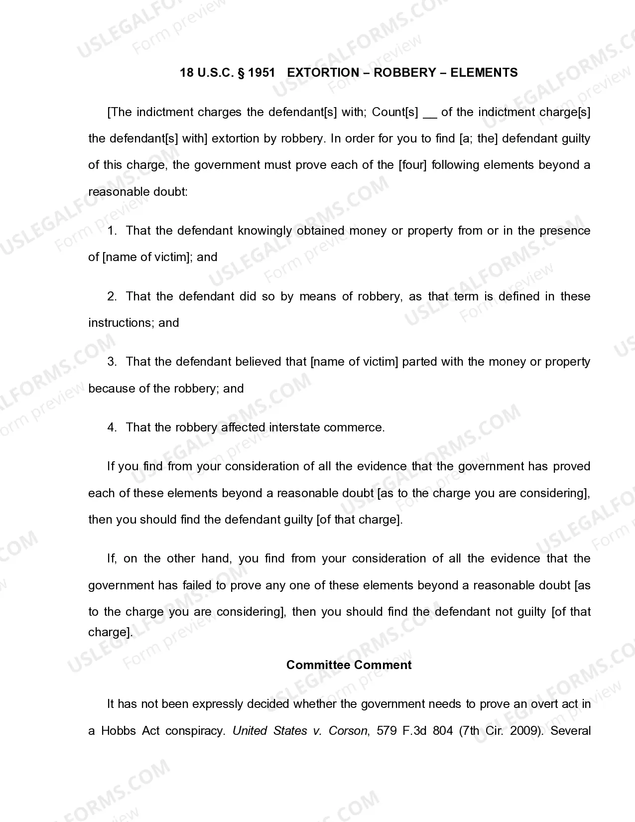 Preview 18 U.S.C. Sec. 1951 EXTORTION - NON-ROBBERY