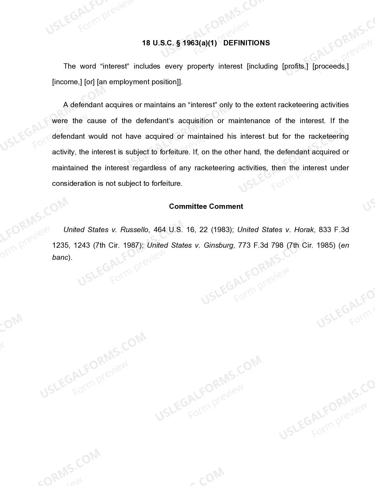 Preview 18 U.S.C. Sec. 1963(A)(1) FORFEITURE ELEMENTS