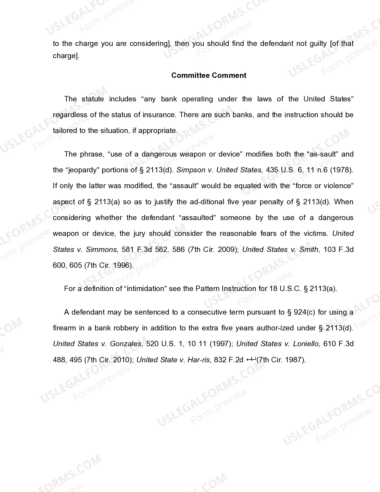 Preview 18 U.S.C. Sec. 2113(D) ARMED BANK ROBBERY