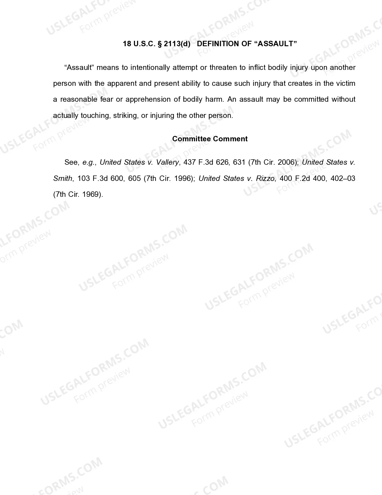 Preview 18 U.S.C. Sec. 2113(D) ARMED BANK ROBBERY
