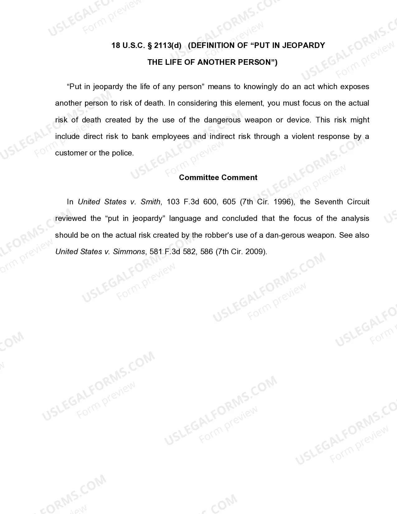 Preview 18 U.S.C. Sec. 2113(D) ARMED BANK ROBBERY
