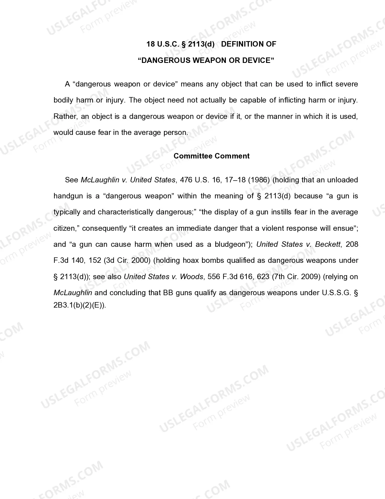 Preview 18 U.S.C. Sec. 2113(D) ARMED BANK ROBBERY