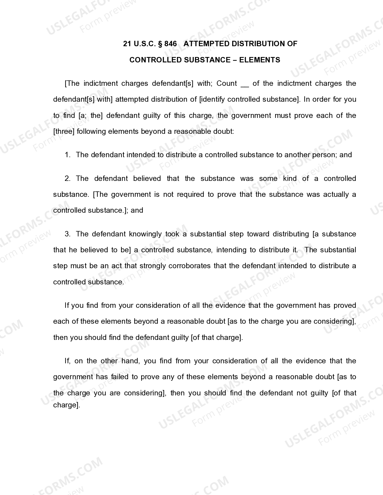 21 U.S.C. Sec. 846 ATTEMPTED DISTRIBUTION OF CONTROLLED SUBSTANCE US Legal Forms