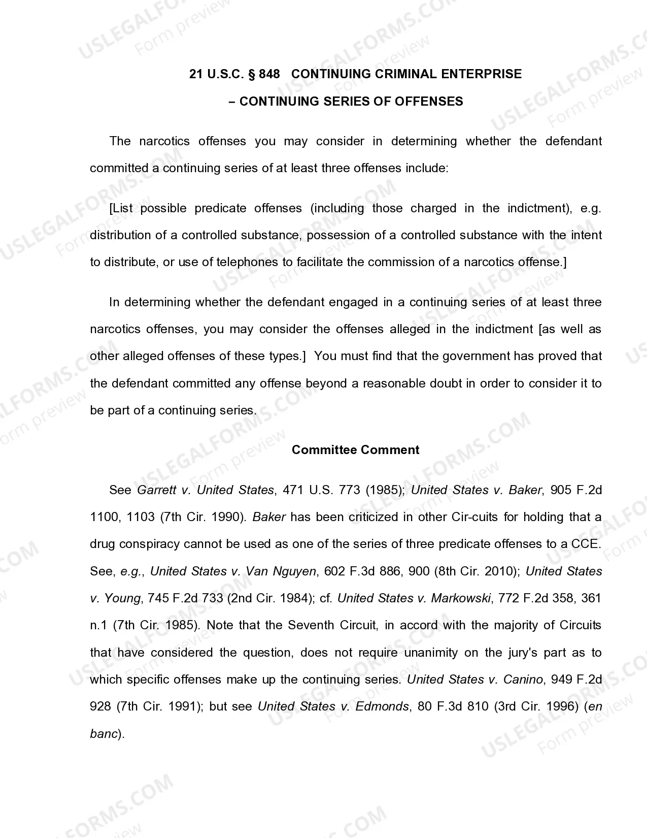 Preview 21 U.S.C. Sec. 848 CONTINUING CRIMINAL ENTERPRISE