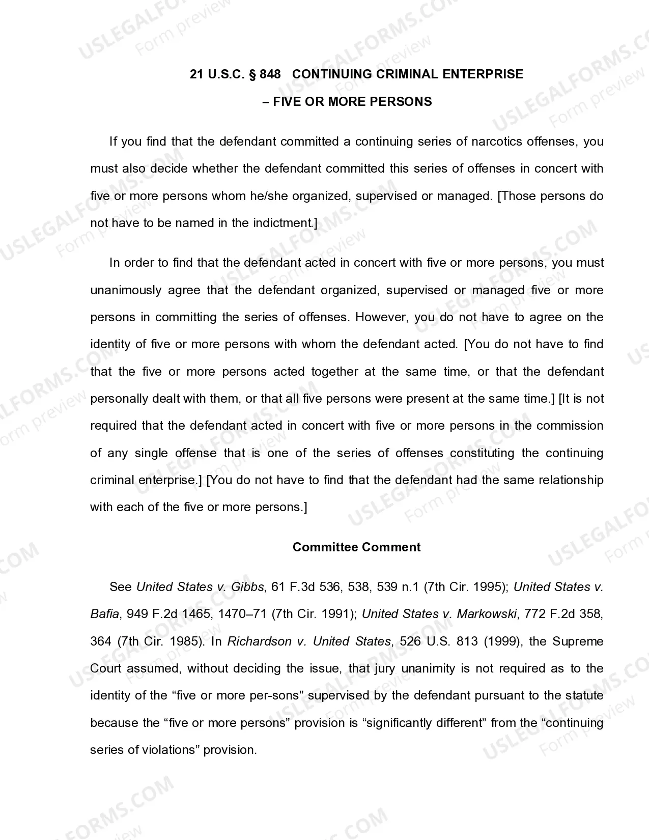 Preview 21 U.S.C. Sec. 848 CONTINUING CRIMINAL ENTERPRISE