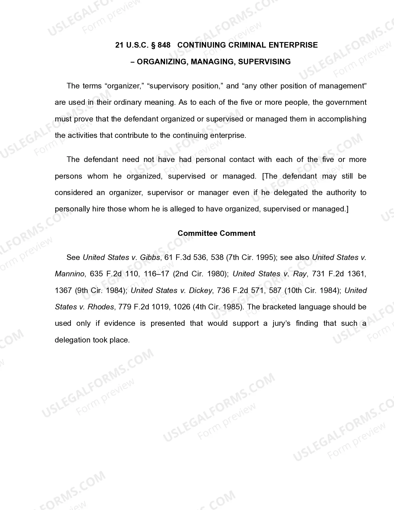 Preview 21 U.S.C. Sec. 848 CONTINUING CRIMINAL ENTERPRISE