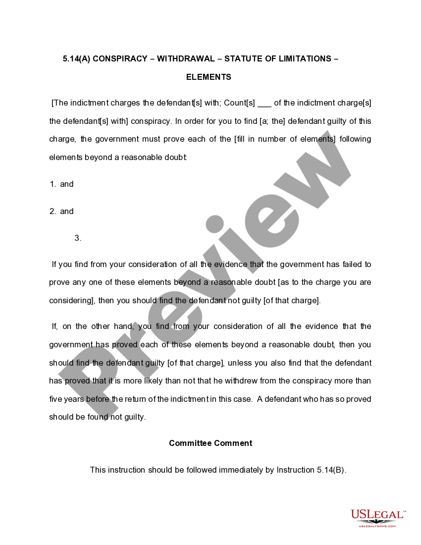 5.14(A) CONSPIRACY WITHDRAWAL STATUTE OF LIMITATIONS ELEMENTS US Legal Forms