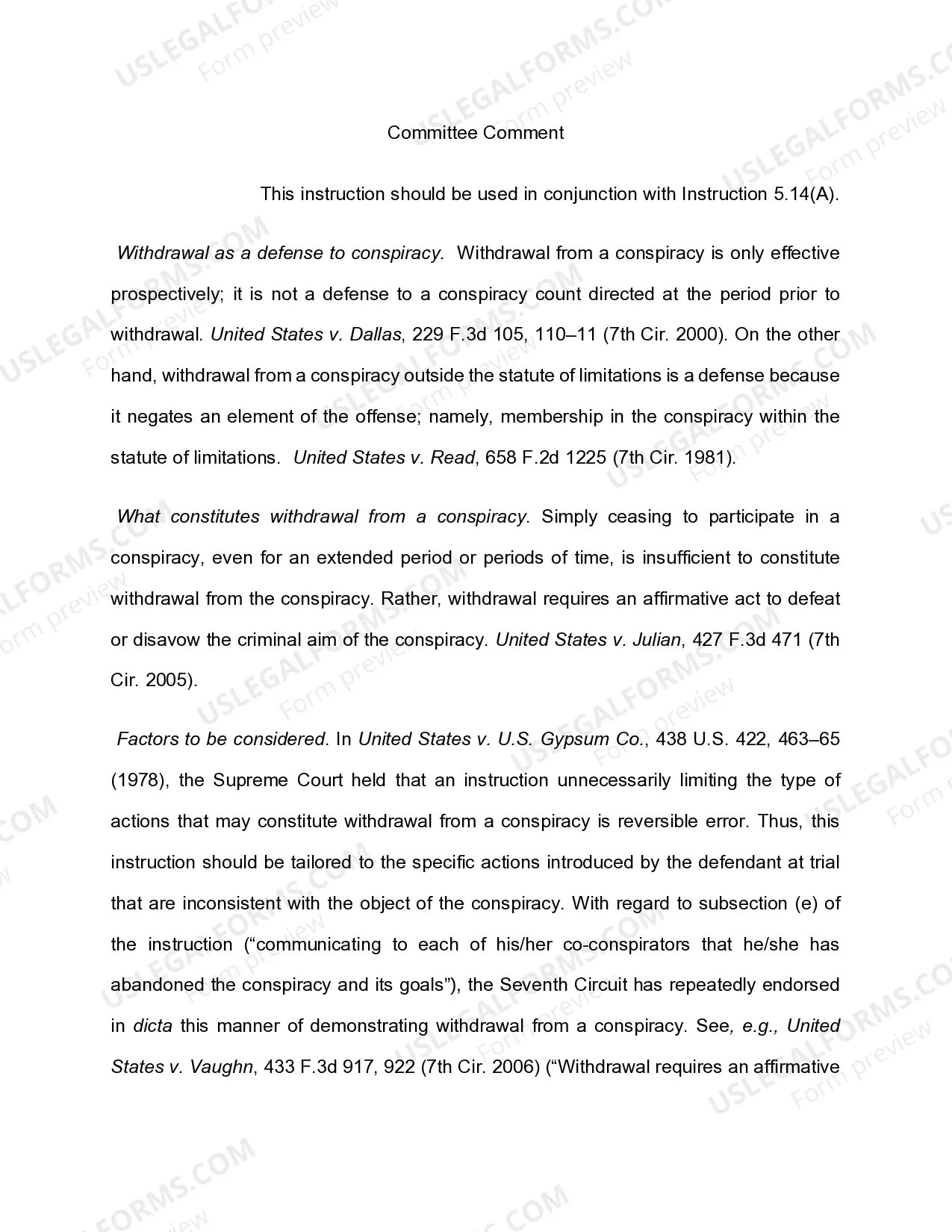Preview 5.14(B) CONSPIRACY - WITHDRAWAL - STATUTE OF LIMITATIONS -- DEFINITION