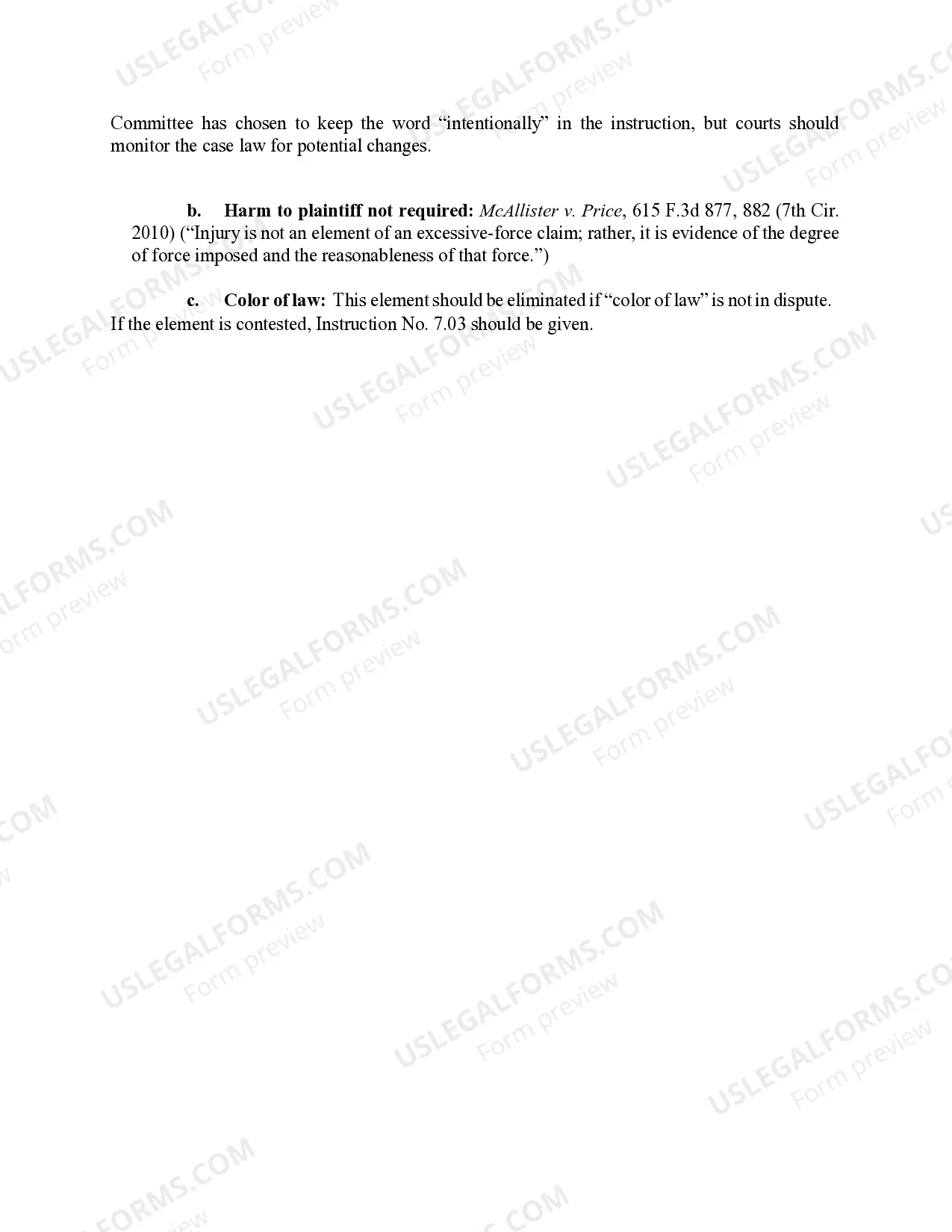 Preview 7.09 Fourth Amendment and Fourteenth Amendment: Against Arrestee or Detainee - Elements