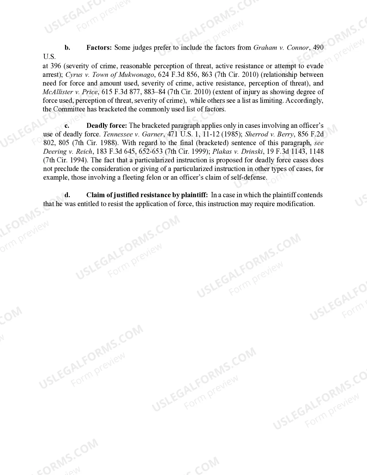 Preview 7.10 Fourth Amendment: Excessive Force Against Arrestee - Definition of "Unreasonable".