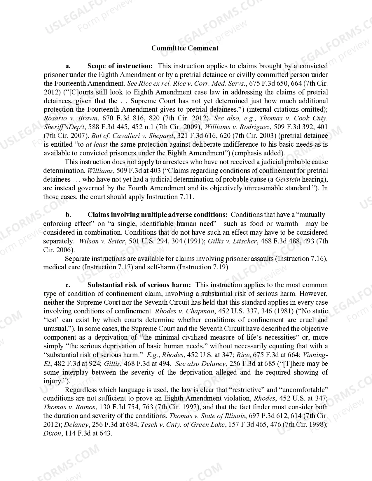 Preview 7.15 Eighth and Fourteenth Amendments: Jail/prison Conditions of Confinement - Elements