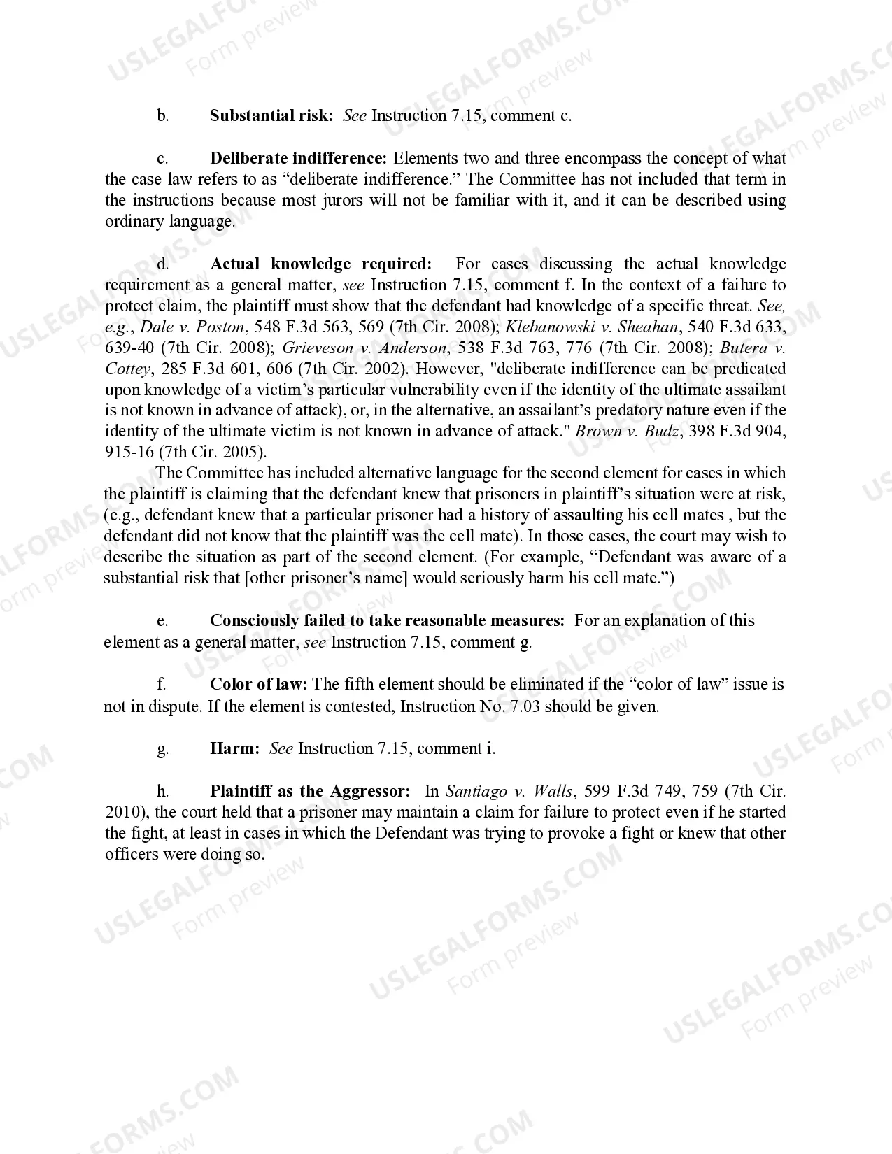 Preview 7.16 Eighth and Fourteenth Amendments: Failure to Protect - Elements