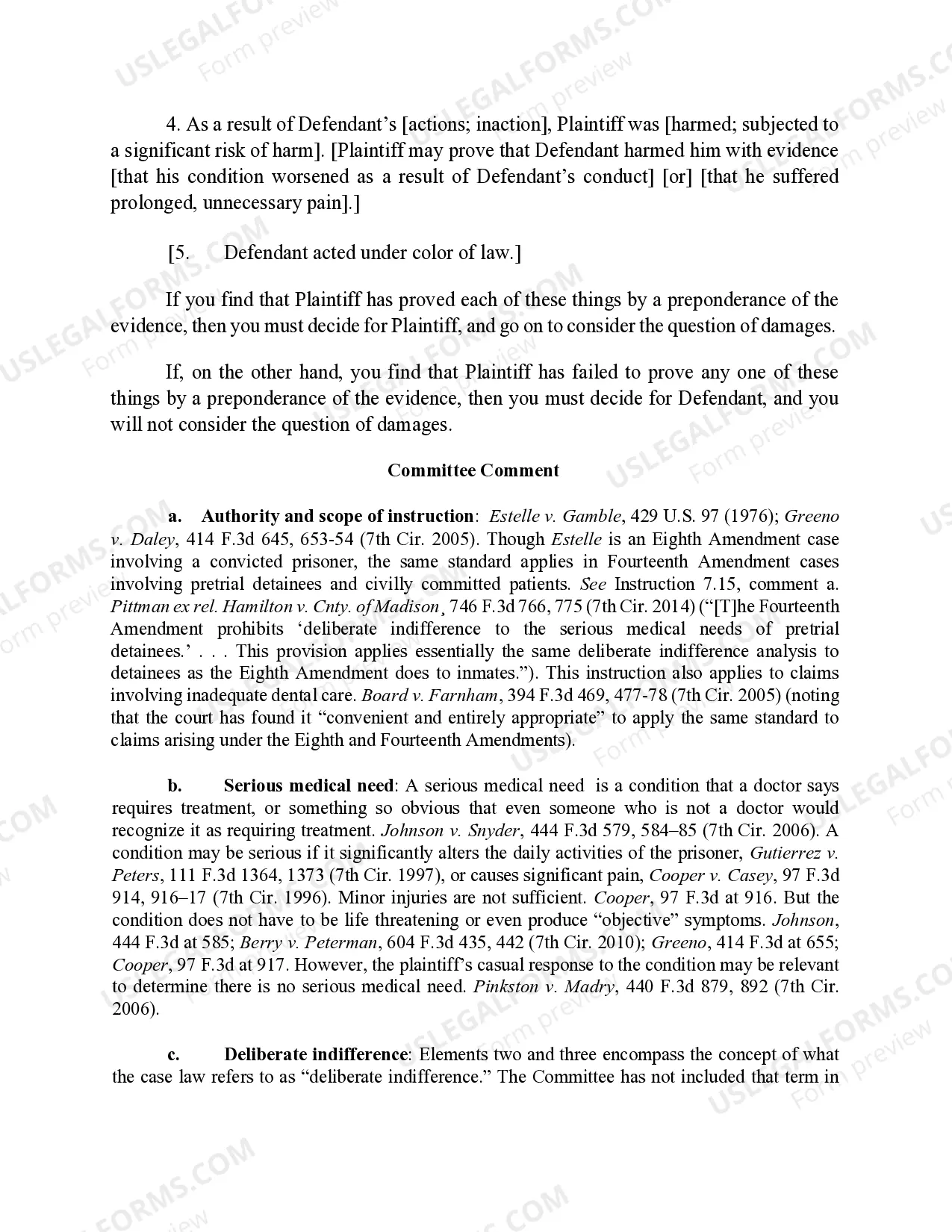 Preview 7.17 Eighth and Fourteenth Amendments: Failure to Provide Medical Attention - Elements