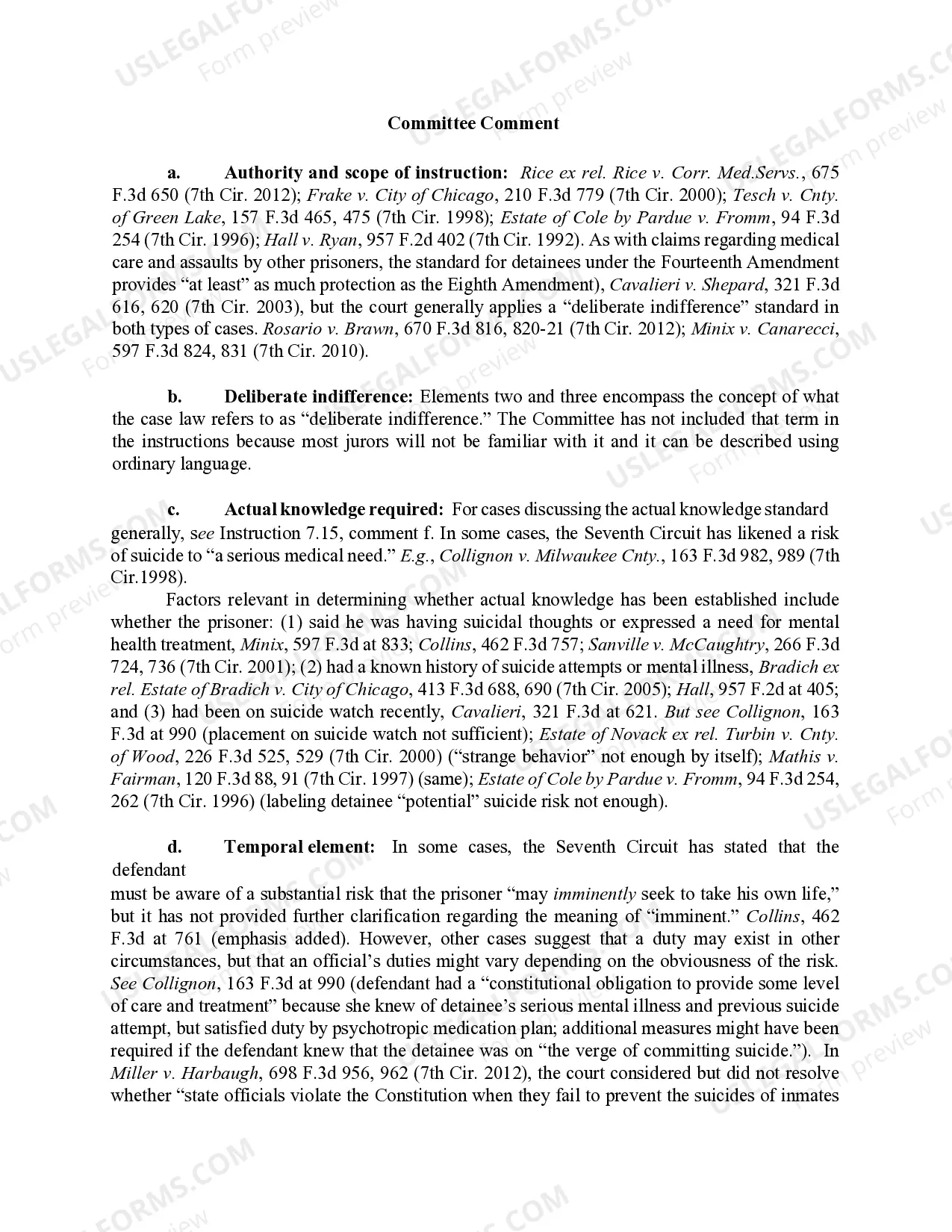 Preview 7.19 Eighth and Fourteenth Amendments: Failure to Protect from Self Harm