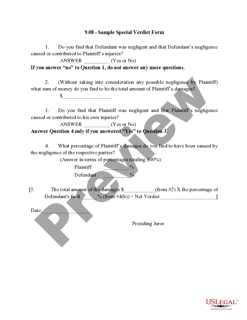 9.08 Sample Special Verdict Form . US Legal Forms