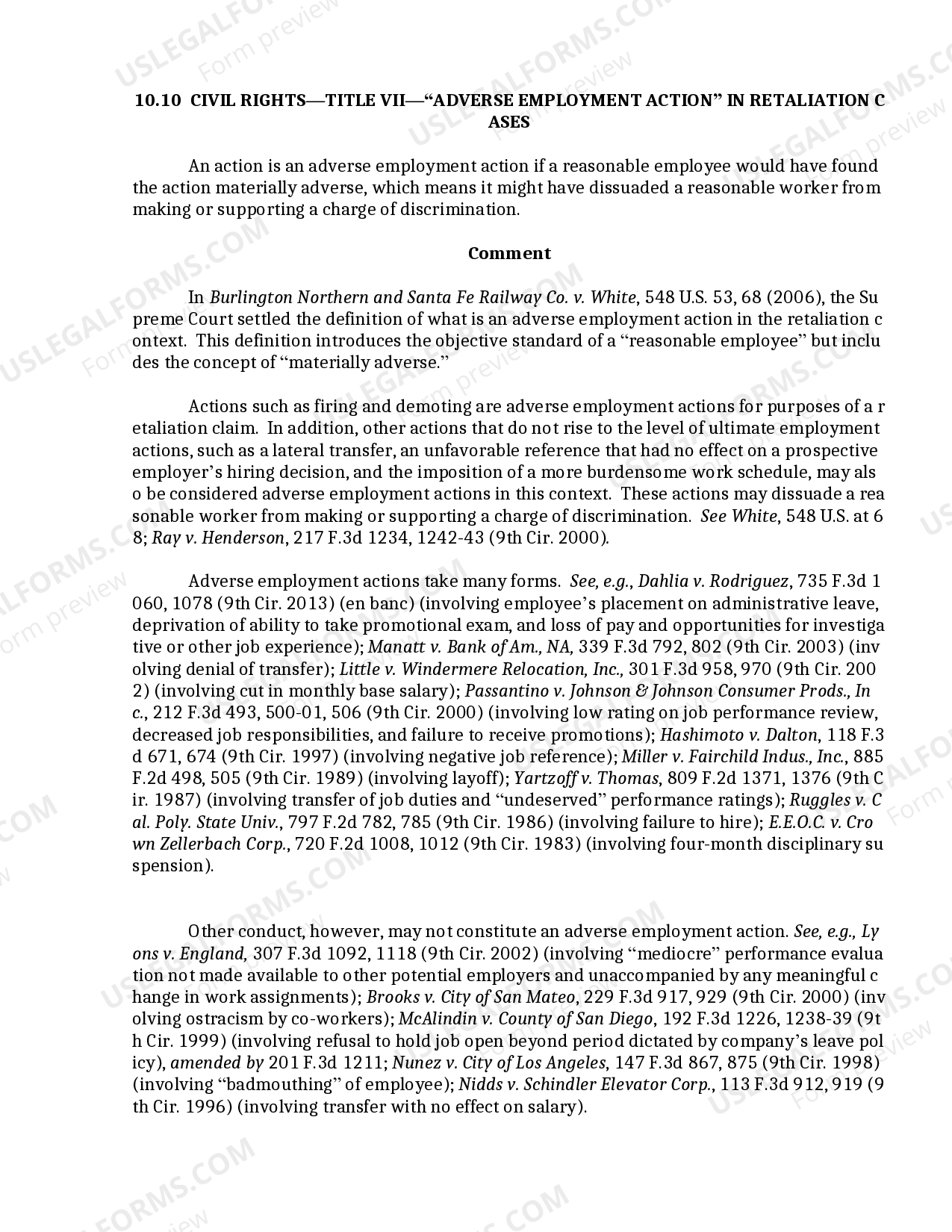 10.10 Civil RightsTitle VII"Adverse Employment Action" in N