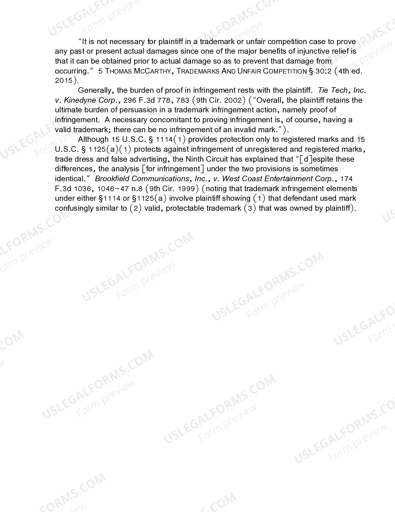 Preview 15.6 Infringement-Elements and Burden of Proof-Trademark