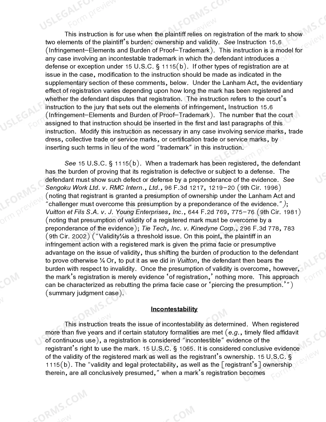 Preview 15.8 Infringement-Elements-Presumed Validity and Ownership-Registered Trademark