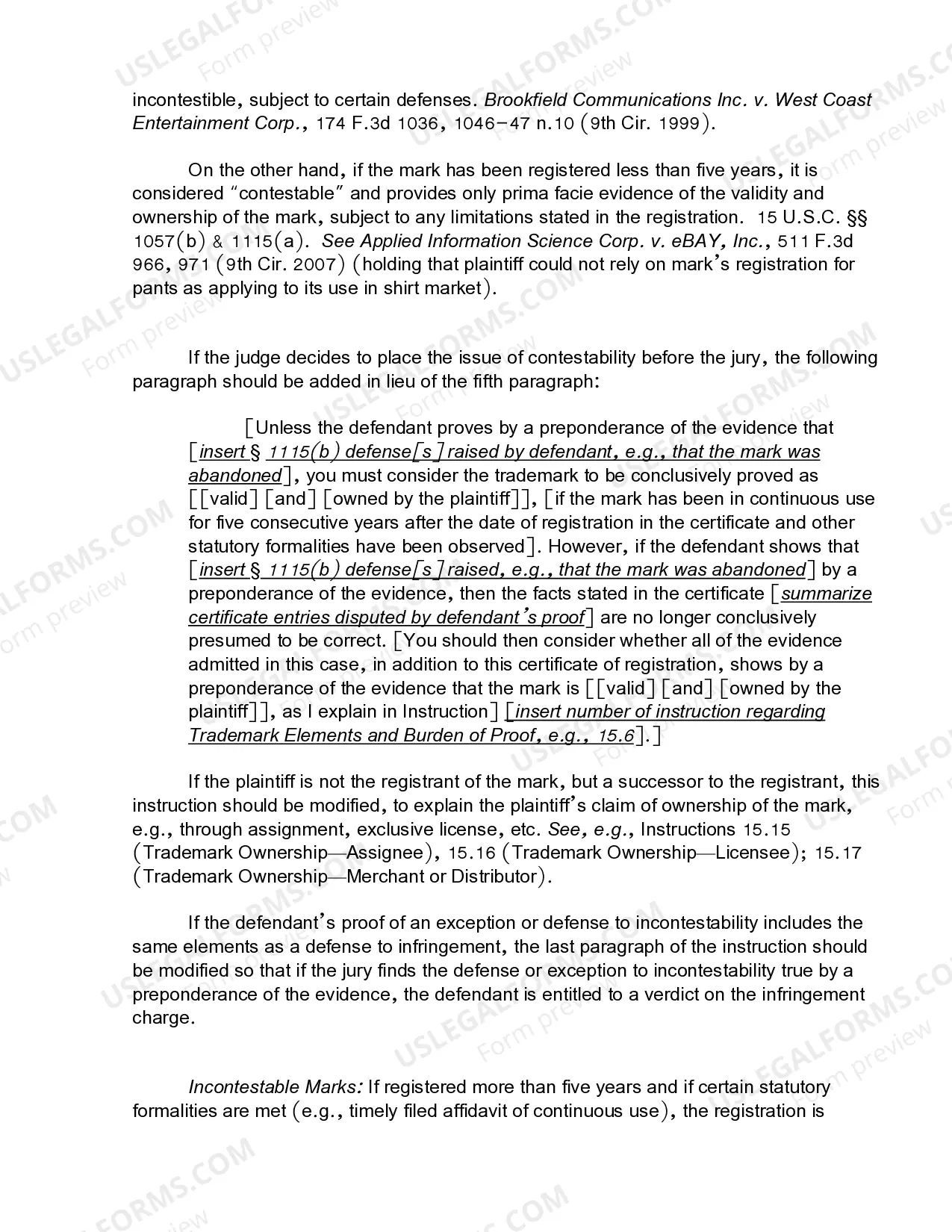 Preview 15.8 Infringement-Elements-Presumed Validity and Ownership-Registered Trademark