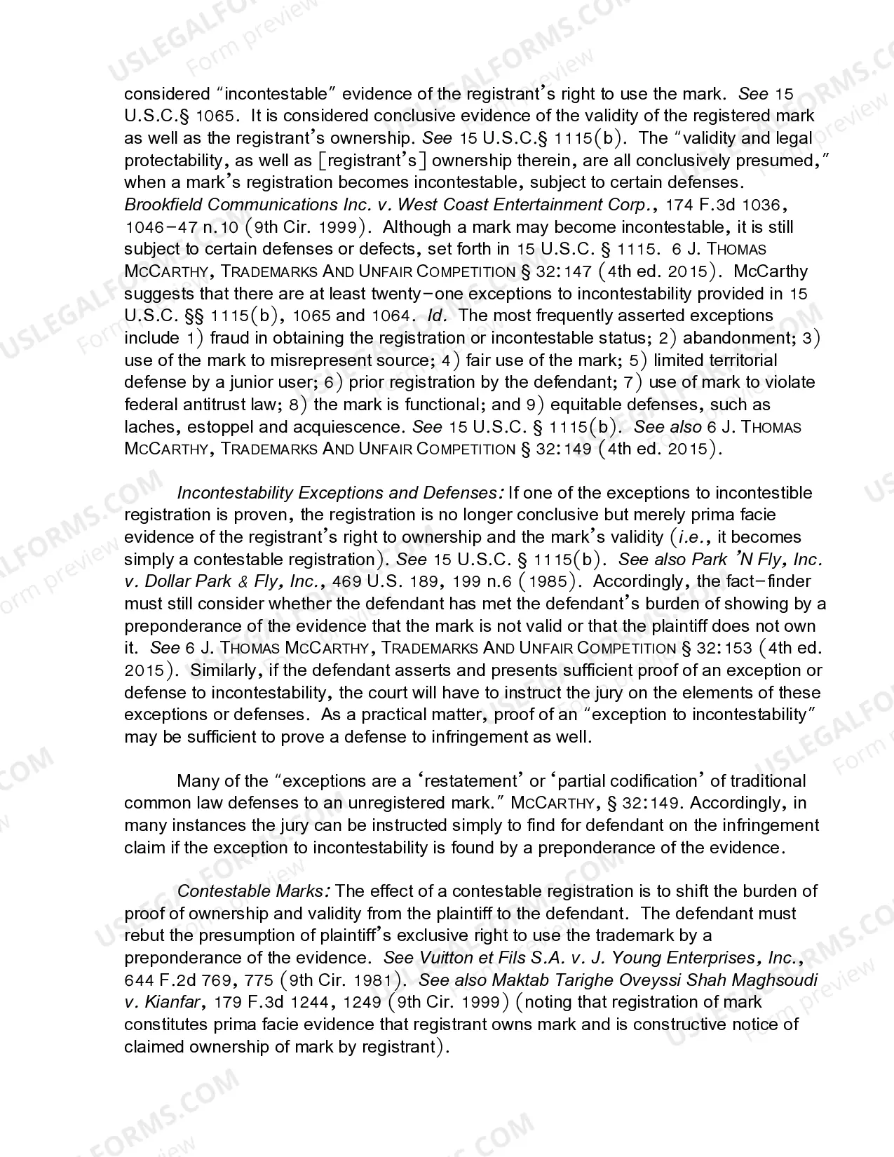 Preview 15.8 Infringement-Elements-Presumed Validity and Ownership-Registered Trademark