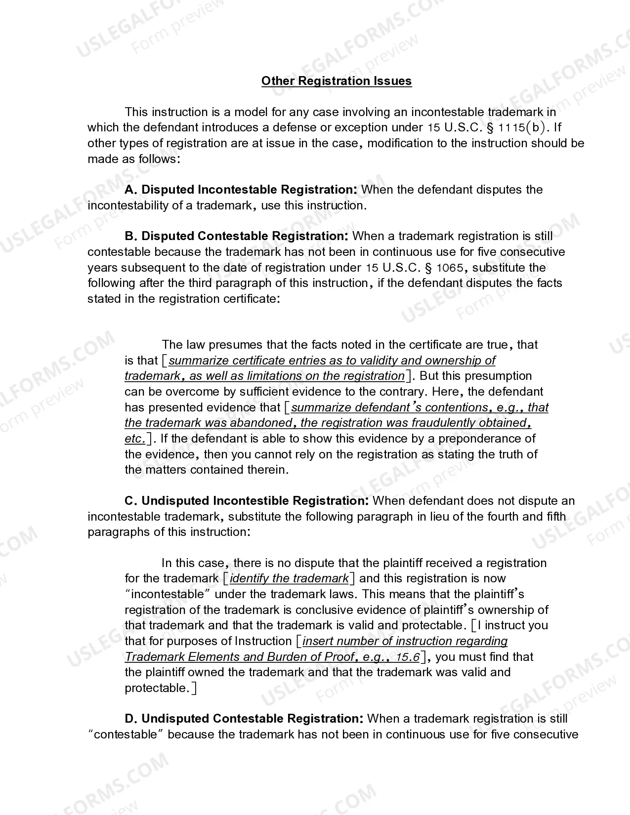 Preview 15.8 Infringement-Elements-Presumed Validity and Ownership-Registered Trademark