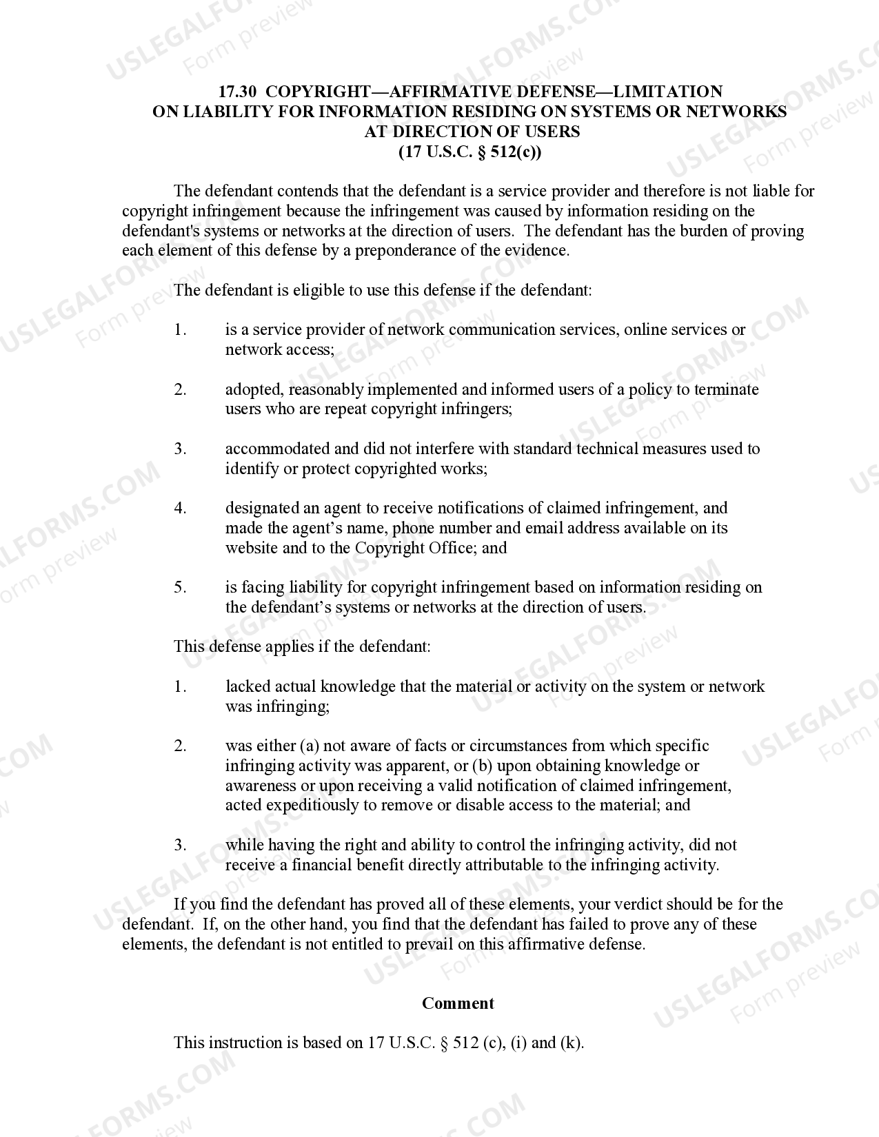 17.30 CopyrightAffirmative DefenseLimitation on Liability for