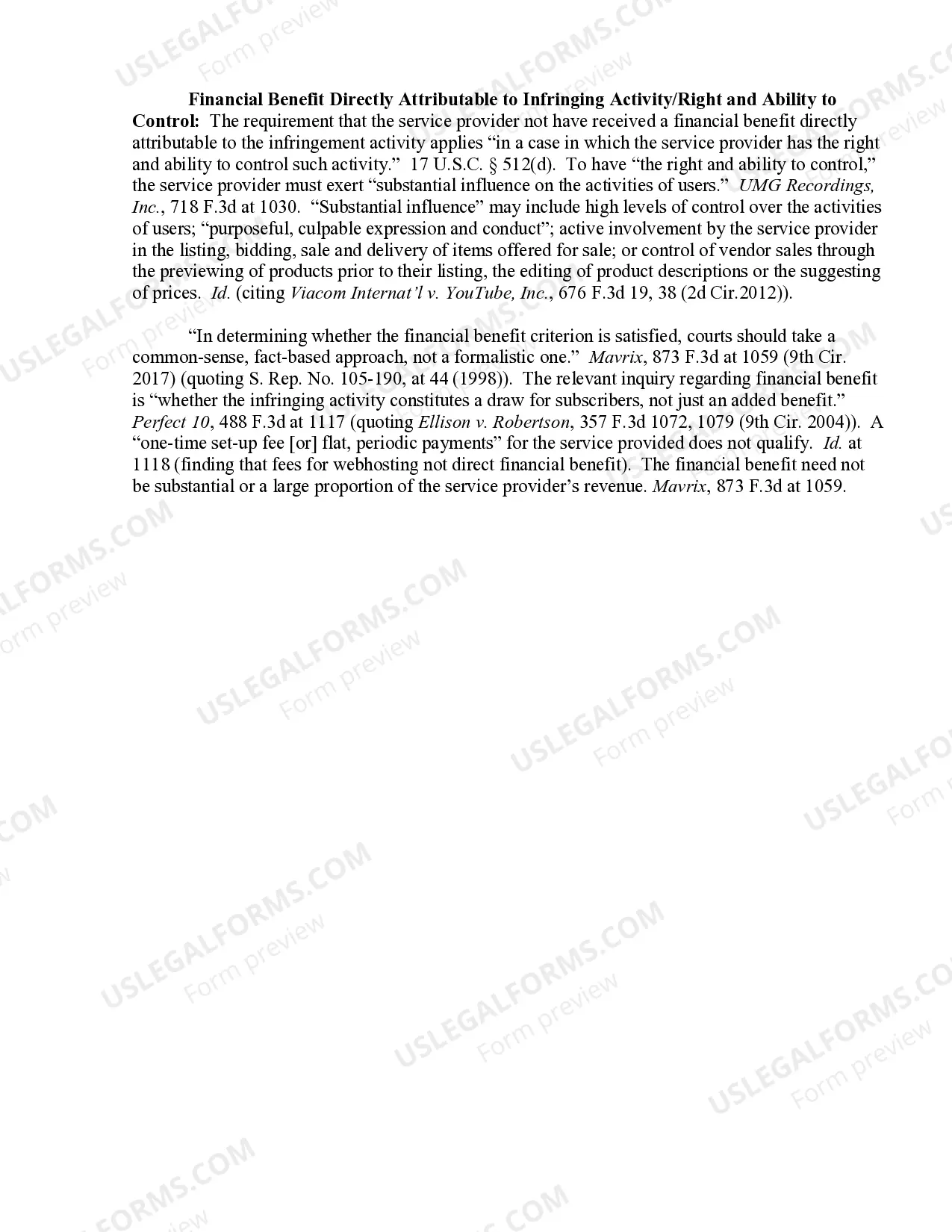 Preview 17.30 Copyright-Affirmative Defense-Limitation on Liability for Information Residing on Systems or Networks