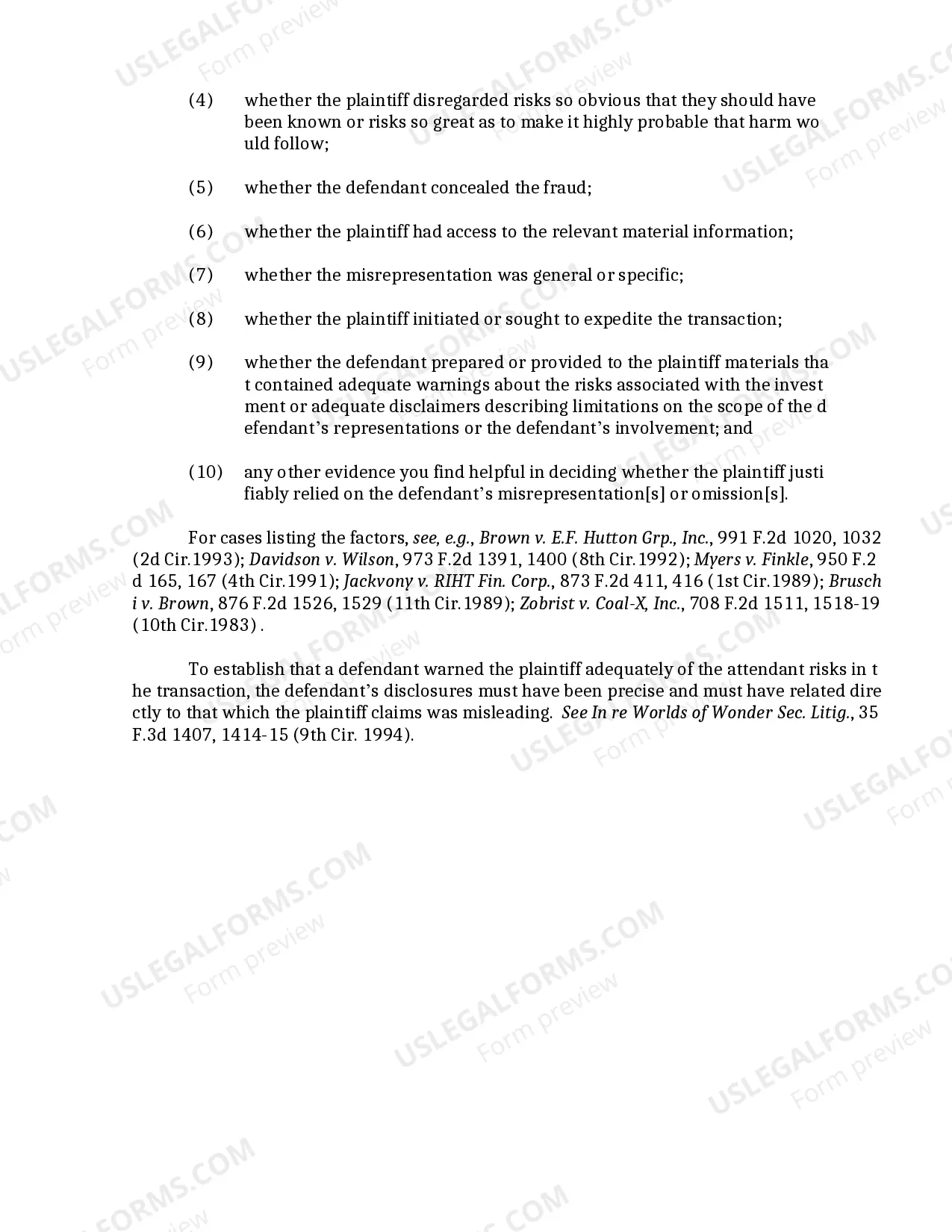 Preview 18.6 Securities-Justifiable Reliance Generally