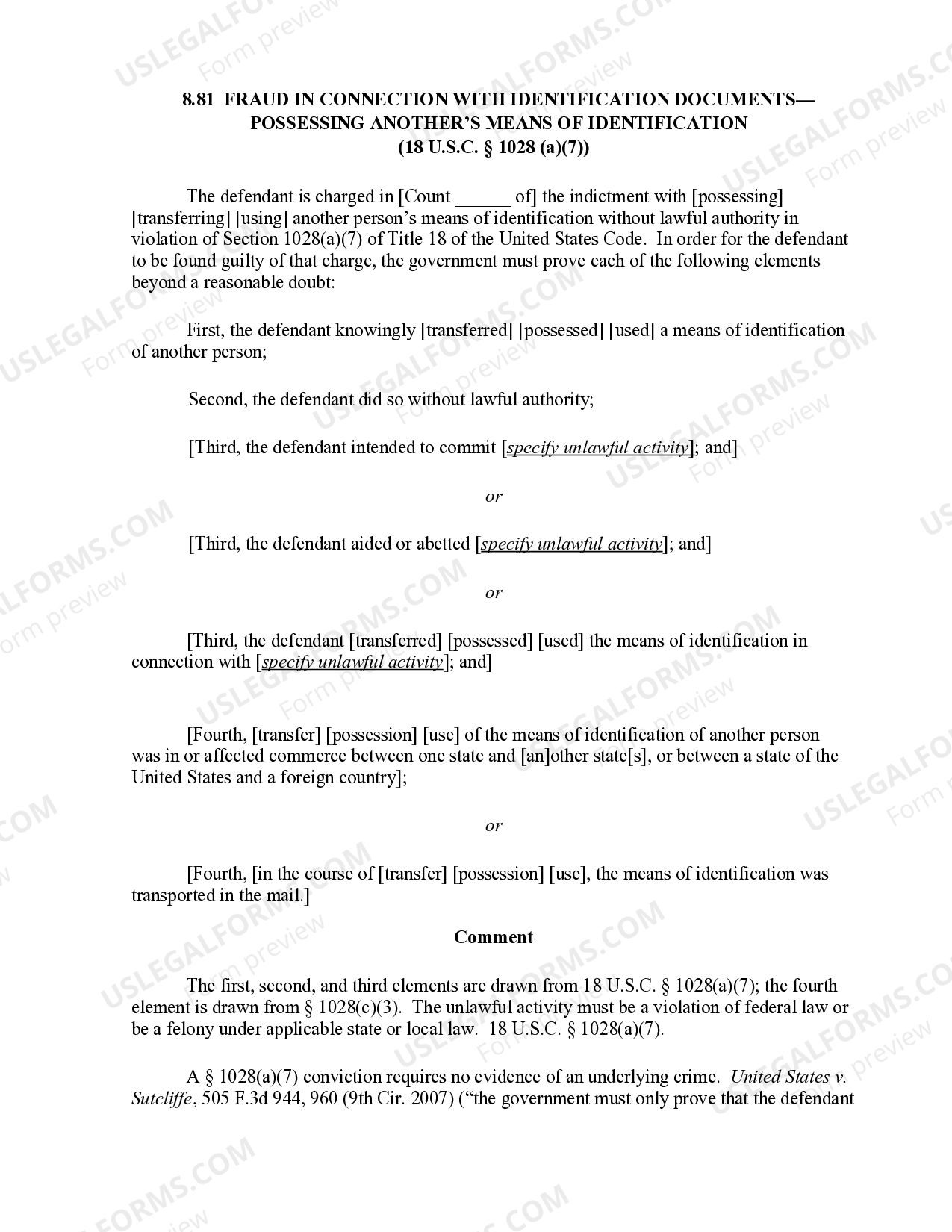 8.81 Fraud in Connection With Identification DocumentsPossessing