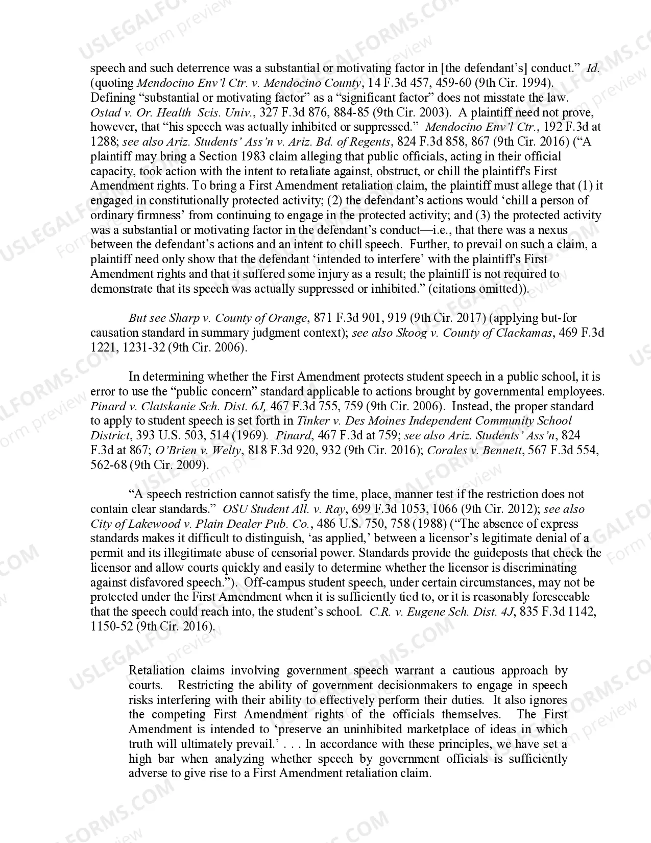 Preview 9.11 Particular Rights-First Amendment-"Citizen" Plaintiff