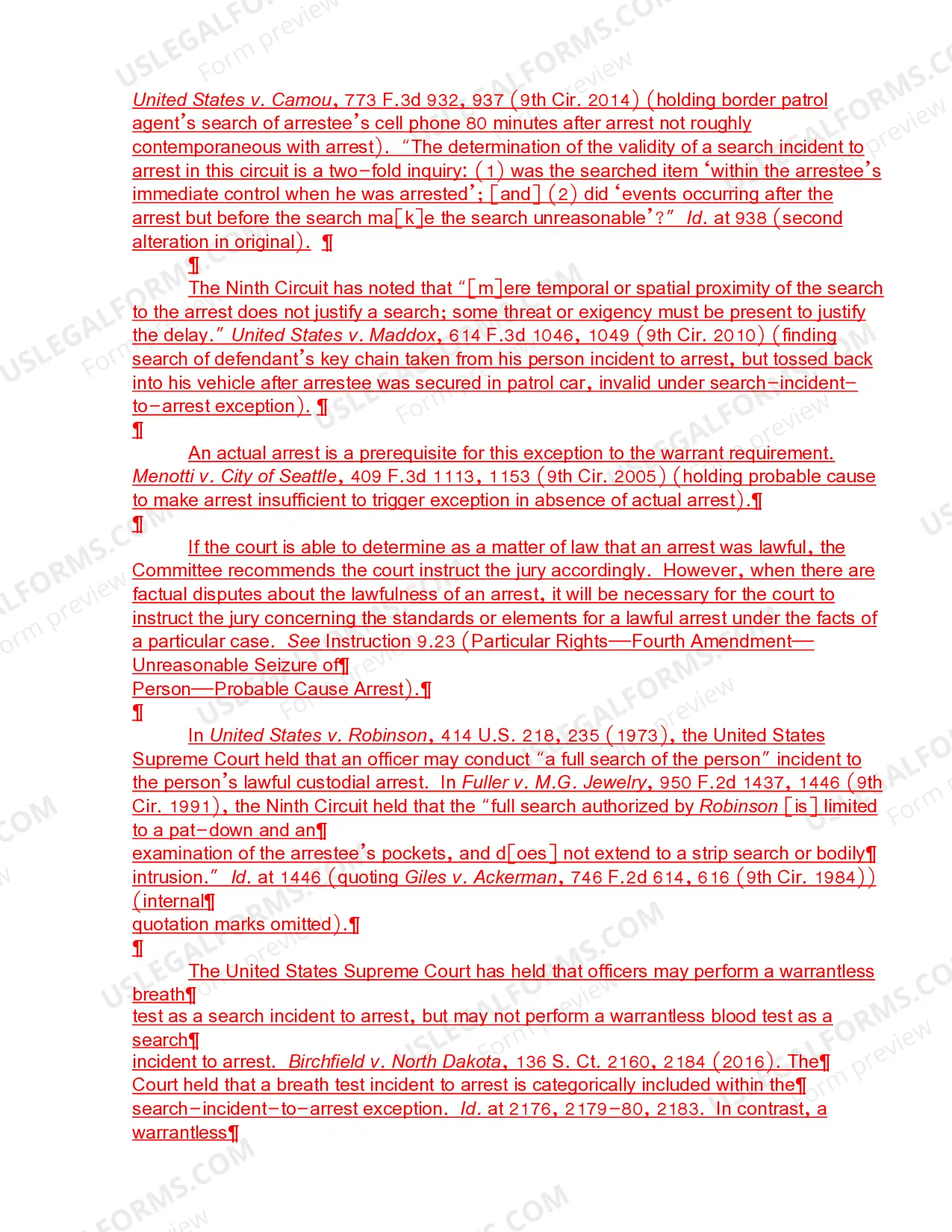 Preview 9.13 Particular Rights-Fourth Amendment-Unreasonable Search-Exception to Warrant Requirement-Search Incident to Arrest