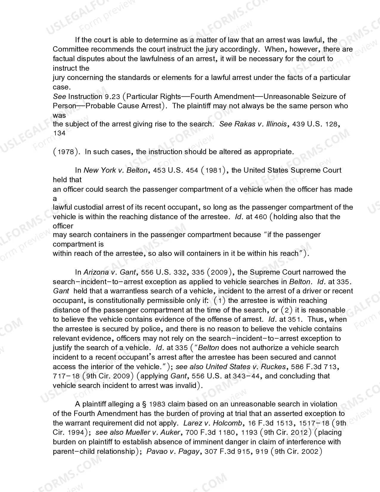 Preview 9.14 Particular Rights-Fourth Amendment-Unreasonable Search-Exception to Warrant Requirement-Search of Vehicle Incident to Arrest of a Recent Occupant