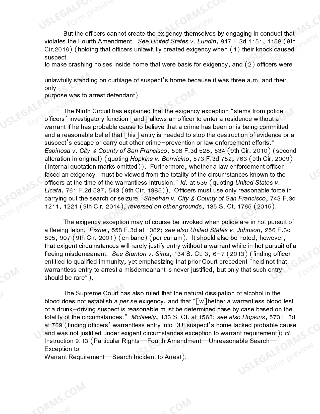 Preview 9.16 Particular Rights-Fourth Amendment-Unreasonable Search-Exception to Warrant Requirement-Exigent Circumstances