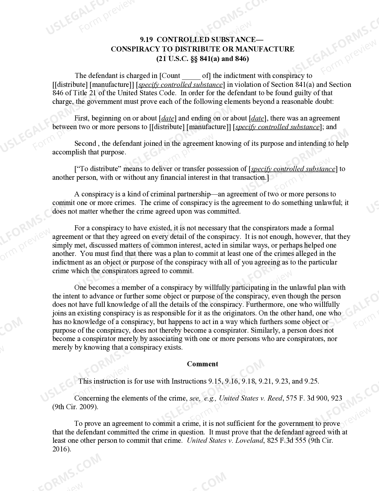 9.19 Controlled SubstanceConspiracy to Distribute or Manufacture US Legal Forms