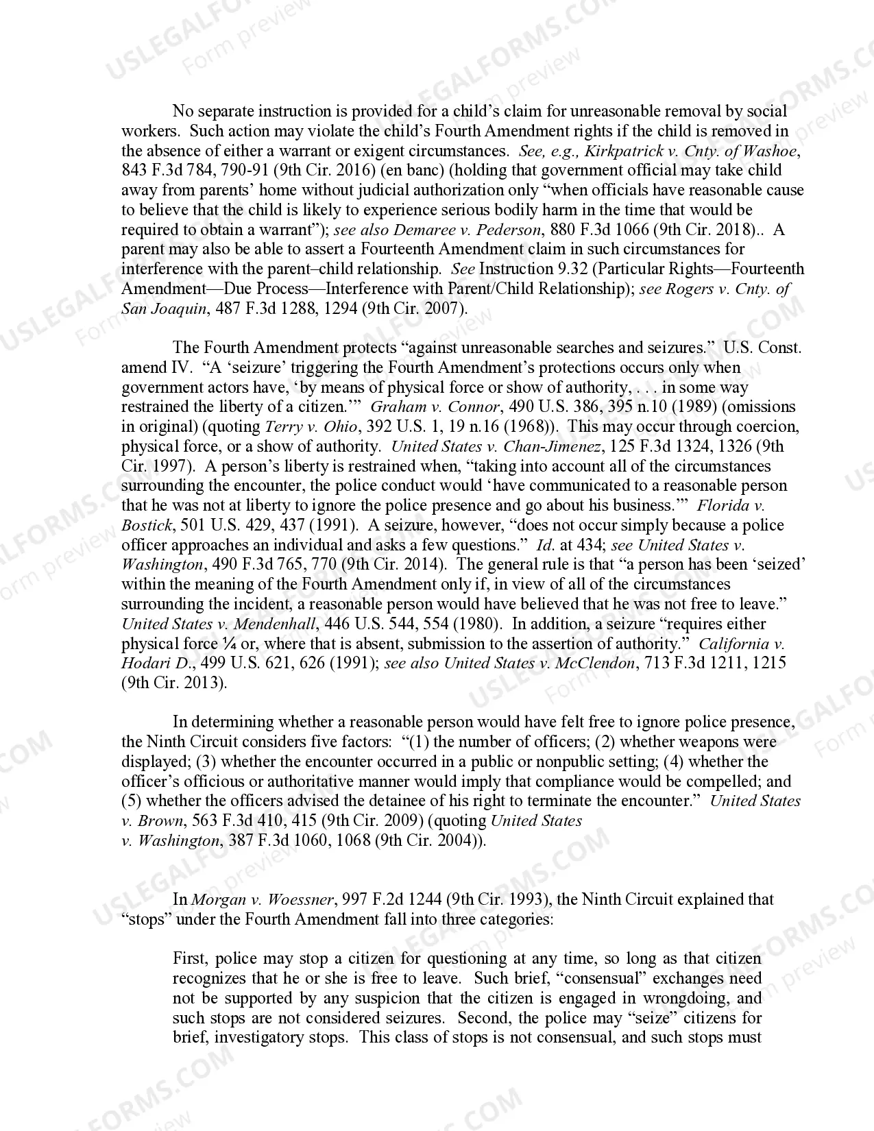Preview 9.20 Particular Rights-Fourth Amendment-Unreasonable Seizure of Person-Generally