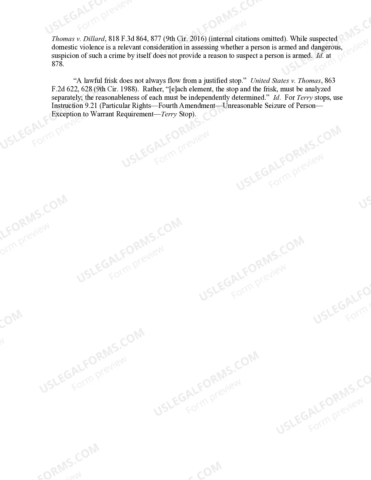 Preview 9.22 Particular Rights-Fourth Amendment-Unreasonable Search-Exception to Warrant Requirement-Terry Frisk