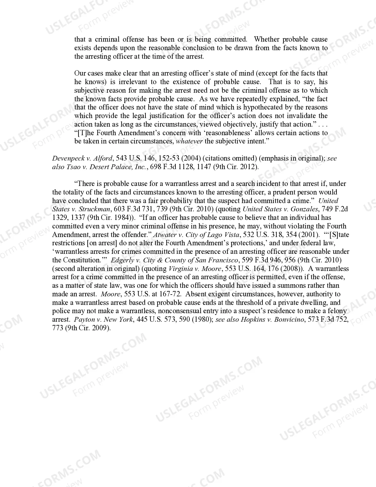Preview 9.23 Particular Rights-Fourth Amendment-Unreasonable Seizure of Person-Probable Cause Arrest