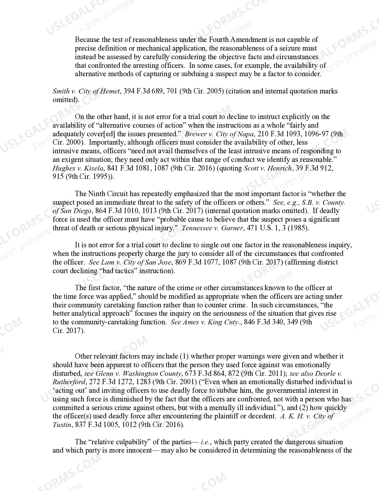 Preview 9.25 Particular Rights-Fourth Amendment-Unreasonable Seizure of Person-Excessive (Deadly and Nondeadly) Force