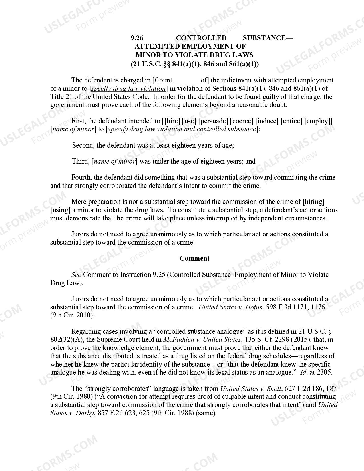 9.26 Controlled SubstanceAttempted Employment of Minor to Violate Drug