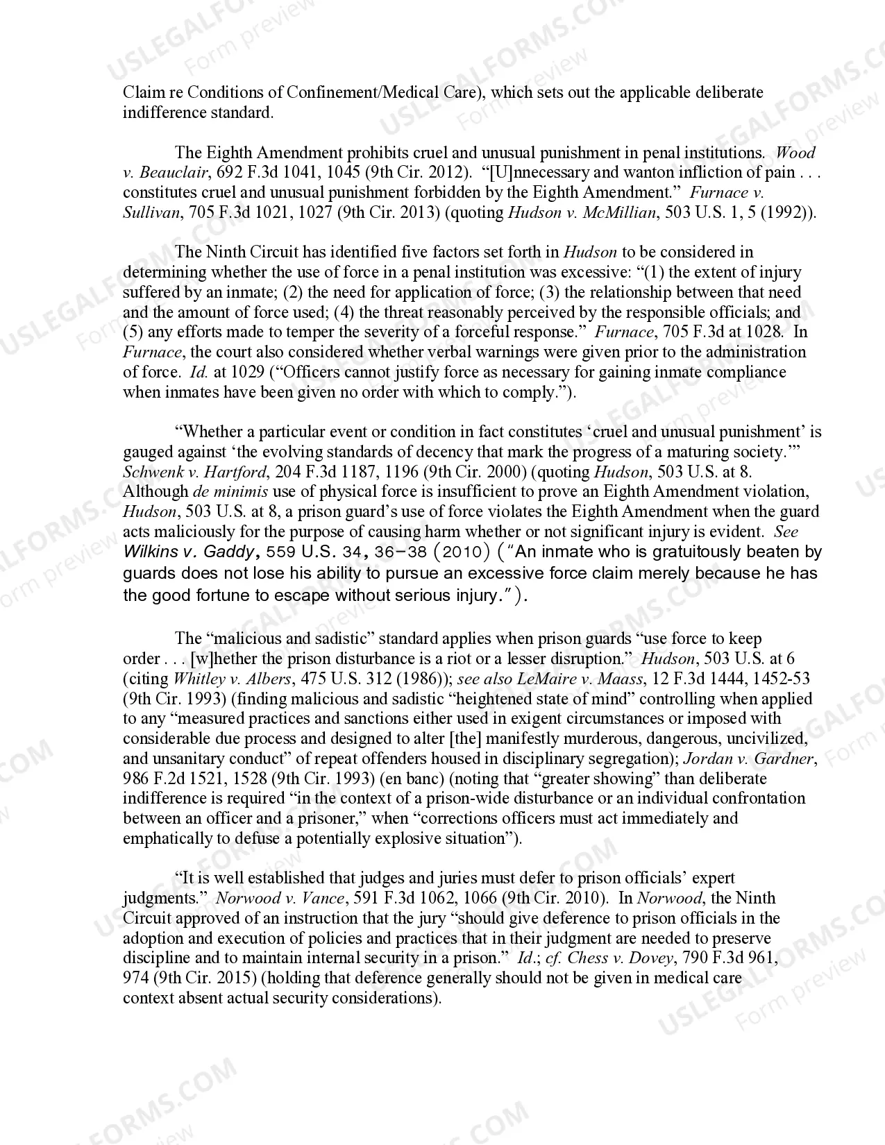 Preview 9.26 Particular Rights-Eighth Amendment-Convicted Prisoner's Claim of Excessive Force